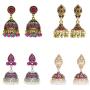 Gypsy Indian Bell Dangle Earrings Set - Retro 4pair/set Round Bell Tassel Hollow Jhumka Earrings for Women