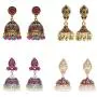 Gypsy Indian Bell Dangle Earrings Set - Retro 4pair/set Round Bell Tassel Hollow Jhumka Earrings for Women Gypsy Indian Bell Dangle Earrings Set - Retro 4pair/set Round Bell Tassel Hollow Jhumka Earrings for Women