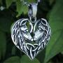 Celtic Wolf Couple Love Heart Jewelry Triquetra Native American Indian totem werewolf Asatru Viking Pagan Pewter Womens Mens Pendant Necklace Charm Protection Amulet for men women Silver Ball Chain