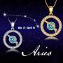 Aurora Tears Zodiac Constellation Necklaces Women 925 Sterling Silver Crystal Birthstone Pendant Cubic Zirconia Birth Jewelry Charm Dating Jewelry