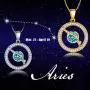 Aurora Tears Zodiac Constellation Necklaces Women 925 Sterling Silver Crystal Birthstone Pendant Cubic Zirconia Birth Jewelry Charm Dating Jewelry