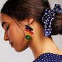 FUTTMI 16 Pairs African Map Women Earrings Round Natural Wooden Painted Earrings Ethnic Style Dangle Earring Set for Women Girls