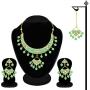 Aheli Ethnic Traditional Wedding Festive Wear Faux Kundan Floral Enamel Necklace with Maang Tikka Set Indian Bollywood Fashion Jewelry for Women Girls
