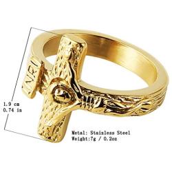 HZMAN Vintage Stainless Steel Jesus Cross Band INRI Crucifix Ring Silver Gold