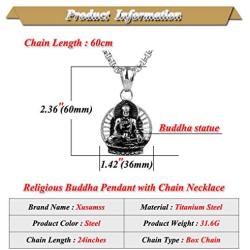 Xusamss Titanium Steel Buddha Religious Pendant Necklace,22inches Link Chain