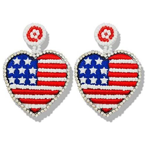 Statement Drop Earrings - Bohemian Beaded Big Heart Dangle Earrings Gift for Women