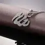U7 CZ Allah Pendant Necklace with Chain Platinum / 18K Gold Plated Muslim Jewelry, with Text Engraving Service