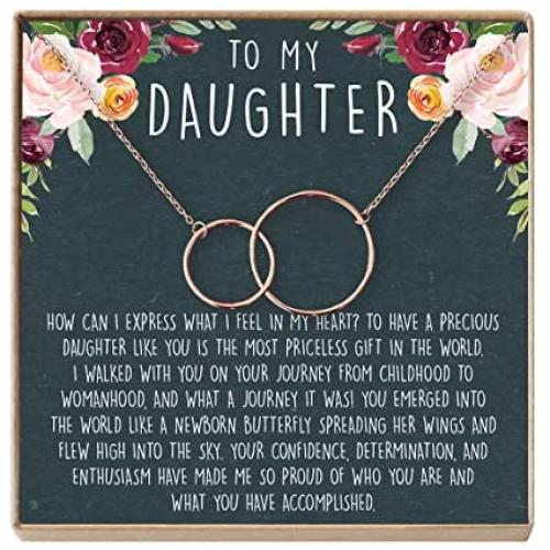 Daughter Necklace: Gift for Daughter, Daughter Jewelry, Mother Daughter, 2 Interlocking Circles (rose-gold-plated-brass, NA)