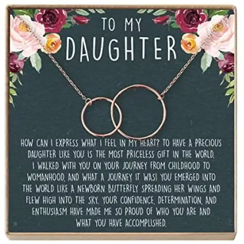 Daughter Necklace: Gift for Daughter, Daughter Jewelry, Mother Daughter, 2 Interlocking Circles (rose-gold-plated-brass, NA) Daughter Necklace: Gift for Daughter, Daughter Jewelry, Mother Daughter, 2 Interlocking Circles (rose-gold-plated-brass, NA)