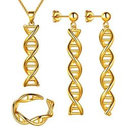 Beautlace DNA Double Helix Chemistry Science Molecule Biology Necklace and Earrings Jewelry Set Silver/18K Gold/Black Gun Plated Jewelry for Women and Girls