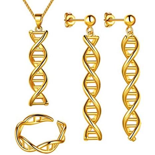 Beautlace DNA Double Helix Chemistry Science Molecule Biology Necklace and Earrings Jewelry Set Silver/18K Gold/Black Gun Plated Jewelry for Women and Girls