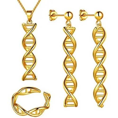 Beautlace DNA Double Helix Chemistry Science Molecule Biology Necklace and Earrings Jewelry Set Silver/18K Gold/Black Gun Plated Jewelry for Women and Girls