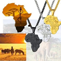 PROSTEEL Stainless Steel Africa Map Necklace for Men Women, 18K Gold/Rose Gold/Black Plated, Customize Available, 22''-24'' Adjustable, Come Gift Box