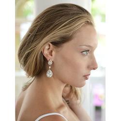 Mariell Gold Teardrop Austrian Crystal Dangle Chandelier Earrings for Bridal, Prom, Pageant & Weddings