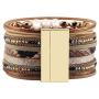AZORA Leather Cuff Bracelet Multi Strands Beige Wrap Bangle with Pearl Boho Jewelry for Women Teen Girl Gift