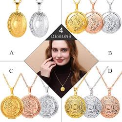 U7 Round Locket Necklace That Hold Picture Stainless Steel 18K Gold Plated Necklace with Photo Custom or Text Engrave Service, Gift for Women Girls