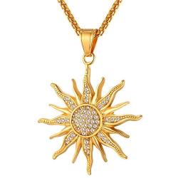 U7 Fashion Big Flower Charm Necklace Rhinestone Crystal 18K Gold Plated Chain & Big Sun Flower Pendant for Women Men