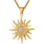 U7 Fashion Big Flower Charm Necklace Rhinestone Crystal 18K Gold Plated Chain & Big Sun Flower Pendant for Women Men