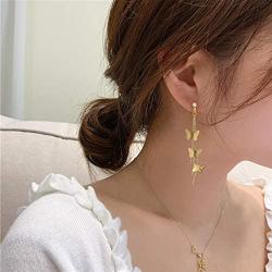 JMS18K Gold Plated Dainty Vivid Butterfly Tassel Earrings Silver Post CZ 3D butterfly Drop Dangle Earrings Fairy Earrings for Women Girls