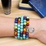 PWMENLK Jewelry,8MM Turquoise 108 Rosary Prayer Mala Beads Tree of Life 7 Chakra Bracelet Necklace