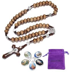 LH1028 Catholic Rosary Round Wooden Bead Handmade Line Christian Vintage Cross Ornament Rosary Necklace