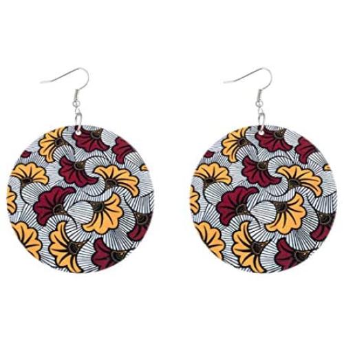 Bohemian Wooden Both Earrings for Women Teen Girls Printing Round Pendants