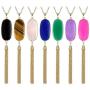 Top Plaza Natural Reiki Healing Crystal Pendant Necklace Oval Gemstone Gold Tassel Necklaces for Women Girls