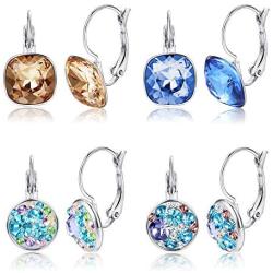 ORAZIO 4 Pairs CZ Leverback Dangle Hoop Earrings for Women Gold Plated Round Square Crystal Dangle Huggies Earrings Cute Drop Earrings Jewelry Set