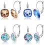 ORAZIO 4 Pairs CZ Leverback Dangle Hoop Earrings for Women Gold Plated Round Square Crystal Dangle Huggies Earrings Cute Drop Earrings Jewelry Set