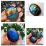 Labradorite Crystal Pendant Necklace, Hand-Knitted Reiki Healing Chakra Crystal Necklace, Natural Polished Palm Blue Moonstone Labradorite Raw Stone Jewelry for Women Men(2Pcs)