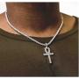 putouzip Men Ankh Key Pendant, 18k Gold Plated Fully Iced Out Rhinestone Tennis Chain Necklace