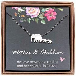 Mother and Two Children Necklace, Three Elephant Necklace, Motthers Day Gift for Women, Elephant Jewelry for Women