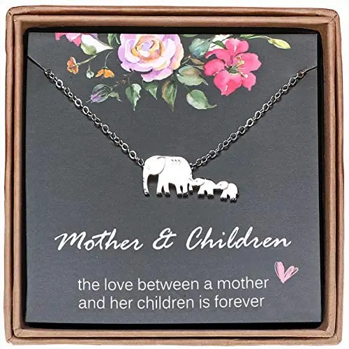 Mother and Two Children Necklace, Three Elephant Necklace, Motthers Day Gift for Women, Elephant Jewelry for Women