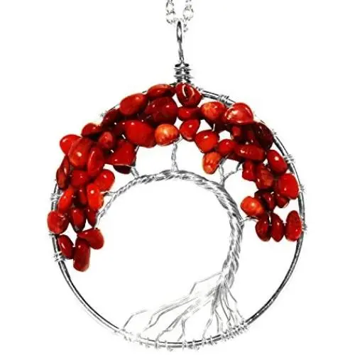 Luvalti Tree of Life - Gemstone Chakra Jewelry Red Silver Chain Necklace