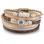 NEWNOVE Evil Eye Leather Bracelets for Women Bohemian Wrap Multilayer Wide Wrist Magnetic Clasp Buckle Casual Bangle Bracelets for Girls Women Birthday Mothers Day Graduation Gifts