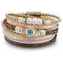NEWNOVE Evil Eye Leather Bracelets for Women Bohemian Wrap Multilayer Wide Wrist Magnetic Clasp Buckle Casual Bangle Bracelets for Girls Women Birthday Mothers Day Graduation Gifts