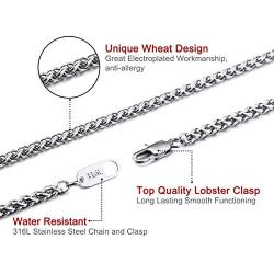 MOWOM Silver Chain Wheat Necklace for Men Women Boys Kids 316L Stainless Steel Water Resistant Cuban Link Chain Wheat Thick Jewelry