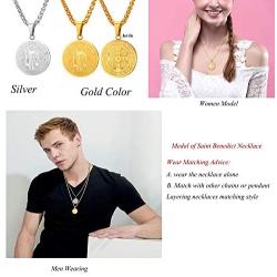 Saint Benedict Medal Necklace 18K Gold or 316L Stainless Steel Christian Sacramental Medal Ward off Evil Protection Jewelry Catholic Gift for Men Women, Customizable
