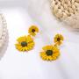 Boho Flower Stud Earrings for Women Girls Flower Shaped Daisy Earrings with Gold Bud Double Metal Flower Dangle Drop Post Earrings 4 pcs