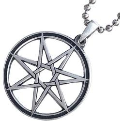 Heptagram Septagram Septegram Septogram Fairy 7-point star Kabbalistic Jewelry Seven Directions Qualities Venus Shpere Protection Amulet Pewter Mens Pendant Necklace Charm for men W Silver Ball Chain
