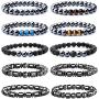 Jewdreamer 10Pcs Hematite Magnetic Bracelets for Men Women Tiger Eye Natural Stone Beaded Bracelets Magnetic Therapy Bracelet Lava Rock Oil Diffuser Aromatherapy Bracelets Set