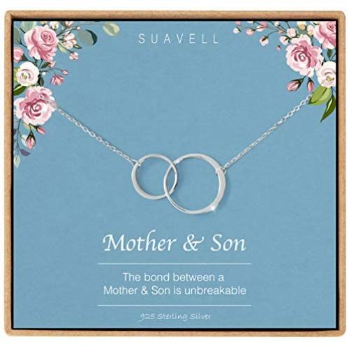 Suavell Mother Son Necklace. Sterling Silver Double Circle Necklace for Women. Mother Son Gifts for Mom and Sentimental Mom Birthday Gifts. Interlocking Circle Necklace Jewelry