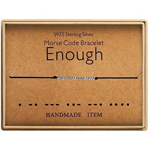 Enough Bracelet Morse Code Jewelry Gift for Her Sterling Silver Beads on Silk Cord inspirational Gift for Women