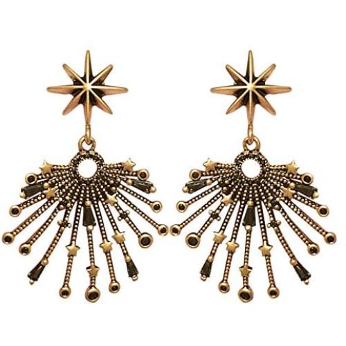 Al&Tiffy Gold Earrings For Woman Dangle, the Eight-pointed Star Gold Earring Dangly for Woman and Girl, 925 sterling Silver Post Statement Starburst Earrings For Wedding, Holiday