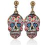 Colorful Skull Dangle Earrings: Halloween Day of the Dead (Dia De Los Meurtos) Drop Studs