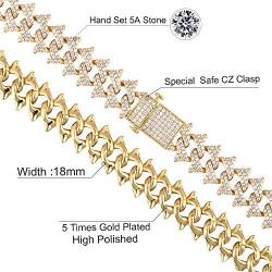 Gold IDEA 18MM Iced Out Prong Cuban Link Chain,18k /White Gold Plated Hip Hop Choker or Bracelet, 5A Cubic Zirconia Stones,Cuban Chains 8.5-24’’ for Men Women