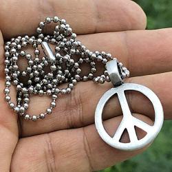 Peace Sign Jewelry Hippie Reggae Disco 70s Fashion Peace Symbol protection Amulet Pewter Pendant Necklace Charm Mens Womens Girls Boys Unisex for men women girls boys gay w Silver Ball Chain