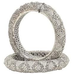 Sanara Indian Bollywood Traditional Antique Silver Tone Designer Polki Bangle Bracelet Set Women Wedding Ethnic Costume Jewelry