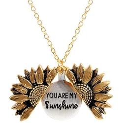 ERPELS You are My Sunshine Engraved Necklace Inspirational Sunflower Locket Necklace Jewelry for Women Mother Daughter Girlfriend