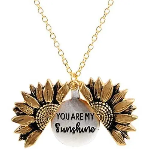 ERPELS You are My Sunshine Engraved Necklace Inspirational Sunflower Locket Necklace Jewelry for Women Mother Daughter Girlfriend